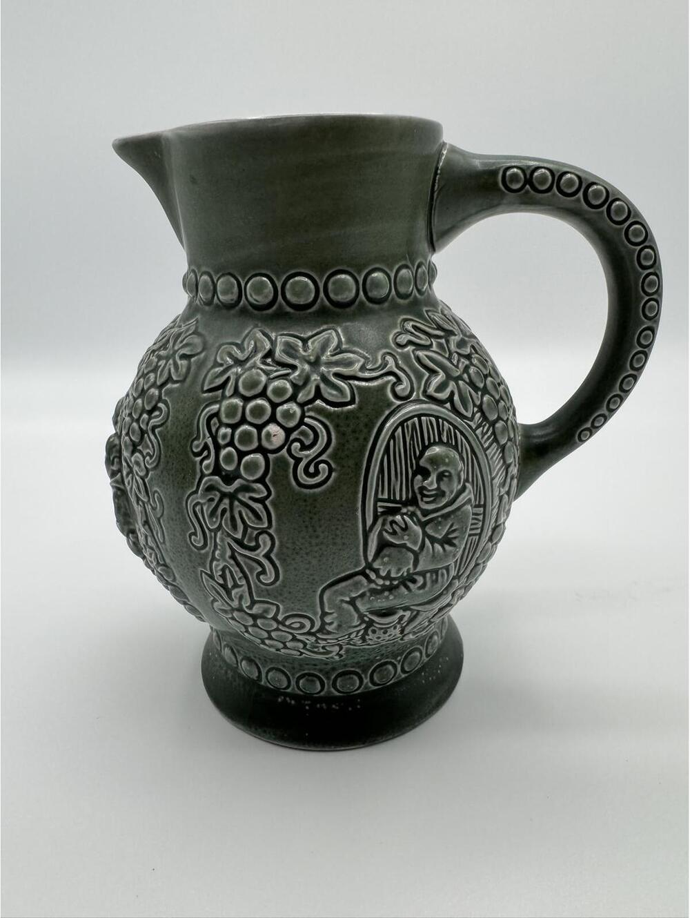 Vintage Vase Krug Historisch 70er Jahre grün Mönch Weinkrug Keramik Blumenvase